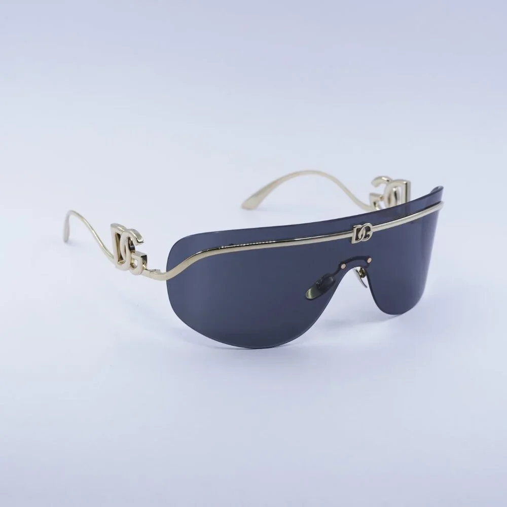 Dolce & Gabbana DG2320 02/87 Sunglasses Shiny Gold Shield Frame, Grey Lenses
